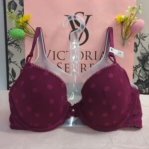 Victoria Secret Sexy Tee Sheer Heritage Dot Lightly Lined Demi Bra 34C Fresh Jam